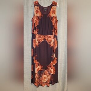 INC International Concepts High Low Dress - Orange and Brown Floral 2X